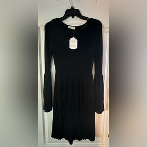Attard Star Black Long Sleeve Pleated Dress | Size L | NWT